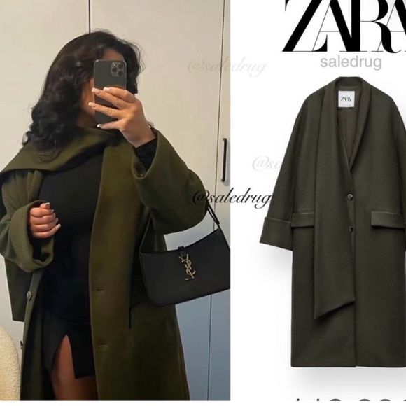 ZARA KHAKI MANTECO WOOL SCARF COATZW COLLECTION - Picture 7 of 14